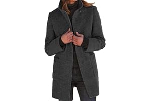 xxxiticat Damen Mantel aus Wollmischung Einreihig Warmer Stehkragen Lange Blazerjacken Trenchcoat mit Taschen S-3XL