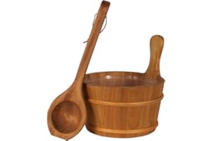SUNNYDEALS klassisches Saunazubehörset | Saunaset 3-teilig aus red Cedar Holz | Saunaeimer & Kunststoffeinsatz 4l | Saunakelle