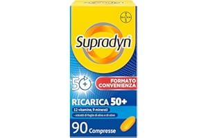 Supradyn Ricarica 50+ Integratore Multivitaminico Completo Vitamine e Minerali con Vitamina B12, C, D, Zinco per Stanchezza Fisica e Concentrazione dai 50 Anni Uomo e Donna, 90 Compresse Rivestite