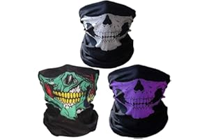 Geila 3 Pack Seamless Skull Face Tube Mask Breathable Neck Warmer Face Cover Headband Scarf Motorcycle Head Wrap