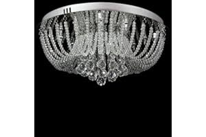 A1A9 Modern Luxurious LED Crystal Chandelier, Clear Droplets K9 Crystal Ceiling Lights Fixture Chrome Flush Mount Pendant Lighting for Dining Room, Living Room, Hallway, Lounge, Size: D50cm H20cm