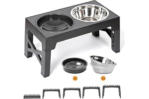 YY FOREYY Gamelles Chiens Surelevées Réglables avec 2 Bols et Gamelle Eau Chien Anti Eclaboussure, Porte Gamelle Chien Surelevee, Support Gamelle Chien Antidérapant pour Chien de Taille Moyenne Grand(Gris)