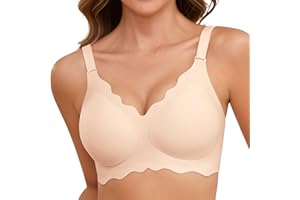 TOMEEK Soutien-Gorge Femme sans Armature Col en V Brassiere Femme sans Armature Push Up Soutien Gorge Classiques Invisible Confort Sport sans Coutures vec Coussinets