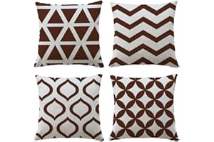 Hangood Waterproof Cushion Covers Outdoor Garden Geometry Set of 4pcs Throw Pillow Case Home Decorative Sofa Protectors Chair Living Room Brown 20"x20"