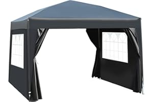 Outsunny 3 x 3 m Garden Pop Up Gazebo, Wedding Party Tent Marquee, Water Resistant Awning Canopy With Sidewalls, Windows, Carry Bag, Black