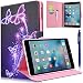 Produktbild iPad mini 1 / iPad mini 2 / iPad mini 3 Hülle, Yokata Flip PU Lederhülle mit Karten Slot Magnetverschluß Handyhülle Standfunction Case Tasche Schutzhülle Etui Brieftasche Cover (Lila Schmetterling) + 1x Kapazitive Feder