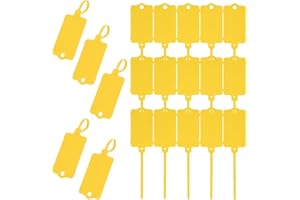 Flintronic 50 Piezas Etiquetas de Plástico para Envío, 2.48 in ×1.46 in Etiquetas de Sello Almacenamiento de Llaves, Eetiquet-as de Plástico Reutilizables en Blanco para Corbatas, Amarillo