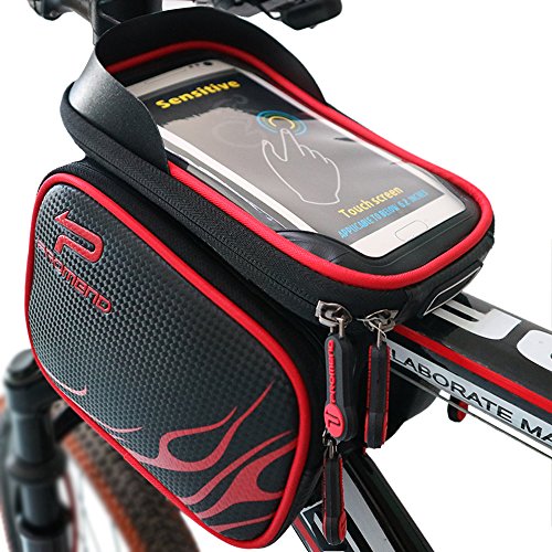 XBoze Bolsa de Bicicleta Impermeable Bolsa Marco Frontal Superior Tubo Bolsa Ciclismo Movil con Desmontable y Pantalla Táctil para Smartphone Hasta 6,2 Pulgadas (Rojo)