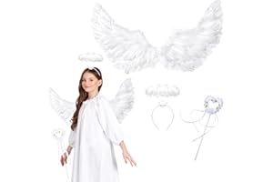 AYSOW Engel Kostüm Damen Set,Engelsflügel Amor Kostüm Damen mit Heiligenschein Engel und Zauberstab Kinder Accessoires,für Halloween Kostüme Karneval Party Cosplay Fasching Verkleidung