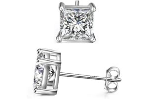 EMMA MANOR EM Boucles D'oreilles à Tige Carrées en Argent Sterling 925 Avec Oxyde de Zirconium Taille Princesse Pour Femmes, Hommes et Filles Avec Plaqué or 18 carats