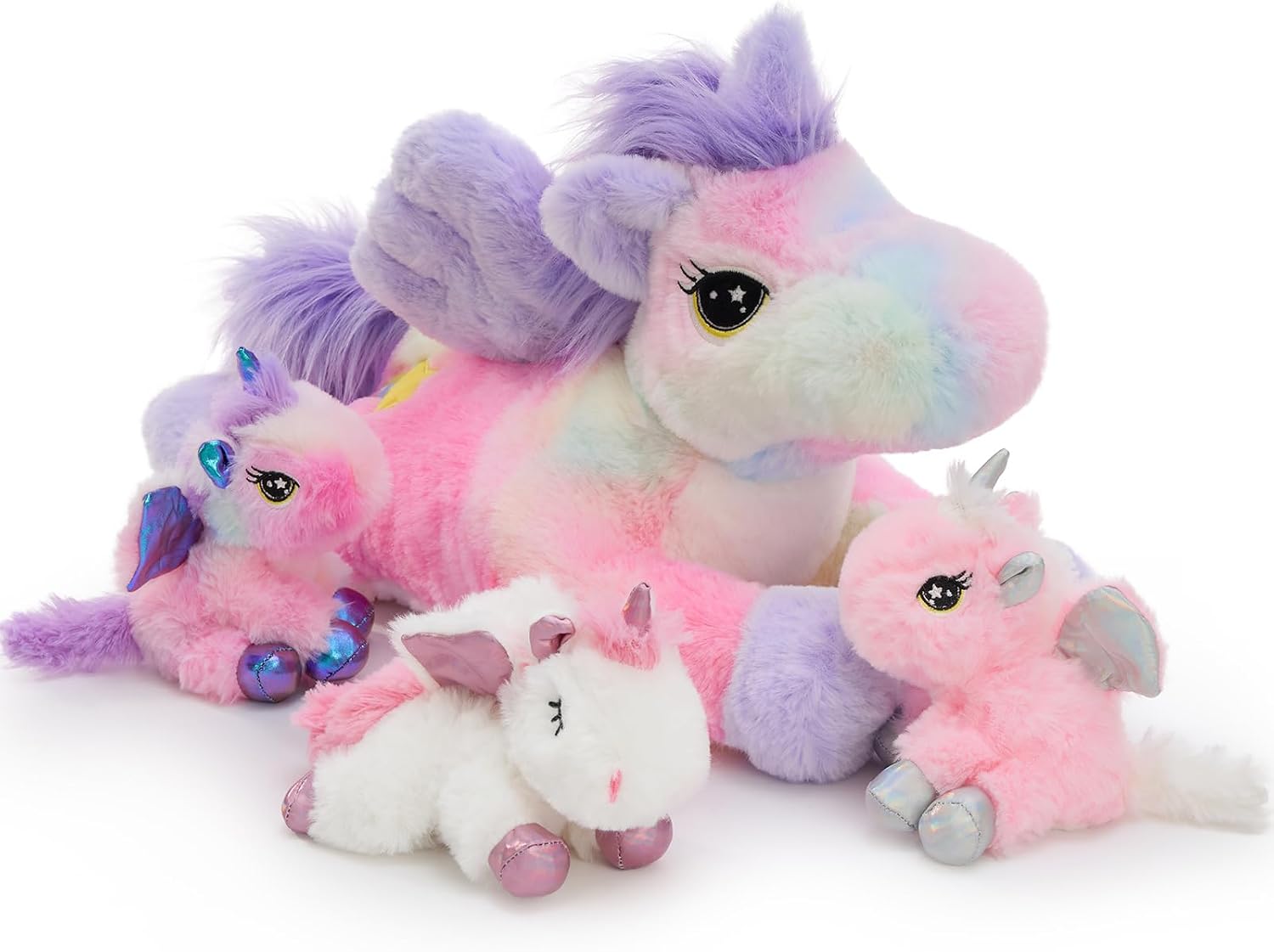 MorisMos Unicornio Peluches Gigante, 50cm Mamá con 3 Kawaii Bebés, Realistas Suave Juguete de Peluche Grande Regalos para Niñas, Niños, Cumpleaños Navidad
