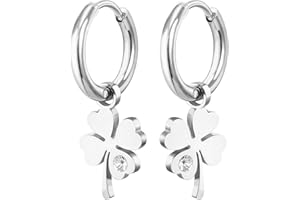 PENGJIN PJ-Woman's, orecchini a cerchio con quadrifoglio, in acciaio inox, ipoallergenico, regalo per compleanno, anniversario, San Valentino