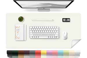 BLESWIN Leather Desk Pad Protector, Waterproof Computer Desk Mat, Laptop Mat for Desk, Easy Clean Office Desk Mat, Mouse and Keyboard Mats for Desk, Desk Mat Large Writing Mat (White, 100x43cm)