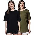 FUNDAY FASHION Women Cotton Half Sleeve Printed Oversized Relaxed Fit T-Shirts/Girls (Pack Of 2)