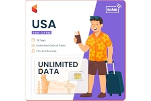 SimCorner USA Travel SIM Card (5G/4G Data, 10 Days) - 3-in-1 SIM: Standard, Micro, Nano - Unlimited Calls & SMS to US, Hawaii Mobiles & Landlines - Prepaid Data SIM for Unlocked Phones