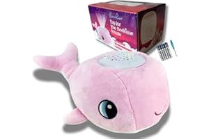Cacchino ® Award Winning Baby Sleep Aid with Cry Sensor, Musical Night Light Star Projector has Nursery Rhymes and Soothing Sounds Inc. White Noise. A Super Soft Plush Whale is an Ideal Gift.