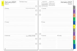 YHH 2027 dagbok påfyllning A5 storlek 6 hål, vecko- och månadsplaneringsinlägg, vecka på 2 sidor med flikar, lösenord, anteck