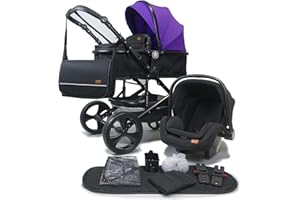 Pixini Passeggino Trio Kalani, 3 in 1 Carrozzina Ovetto Pieghevole, Accessori, Bambini (nero/porpora)