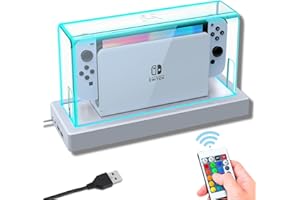OKESYO Funda para Nintendo Switch/Switch OLED, funda antipolvo para Nintendo Switch OLED, accesorios con mando a distancia y luz LED RGB, antipolvo/antiarañazos