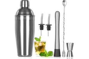 JASTOO Cocktail Shaker Set,6 Stück Edelstahl Cocktails Mix Sets,750 ML cocktailshaker Glas,Gin coktailshakerset Mixer,Coctail Barkeeper zubehör,coktailgläser Bartender kit,Barkeepers Friends,cocktailmixer