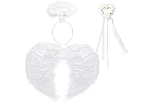 ZECOUK Ali Angelo, Ali di Piuma con Aureola Angelo e bacchetta magica, Ali Angelo Bianche per Bambino Adulto, Ali d Angelo Costume per Costumi da Festa Cosplay di Carnevale di Halloween