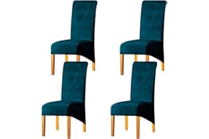 LANSHENG Velvet Dining Chair Covers, Stretch High Back Chair Seat Protector Slipcovers, Washable Removable Kitchen Chair Covers for Dining Room (Teal, Set of 4)