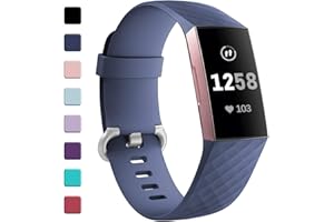 GEAK Strap Compatible for Fitbit Charge 3/4, Adjustable Classic Replacement Wristband, Activity Tracker for Women Men, Large Grey