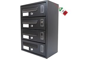 MOHOME Cassetta Postale Esterno Condominiale Antracite Componibile Modulare Orizzontale Ferro Pesante 4 Scompartimenti Dimensioni 30 x 17 x 42 cm Apertura Frontale Interno Doppia Chiave Sicurezza
