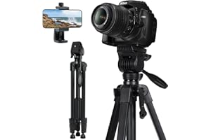 LINKCOOL Fluid Head Tripod - 59" Aluminum Video Tripod with Quick Release Plate for Canon, Nikon, Sony DSLR Cameras & Camcorders
