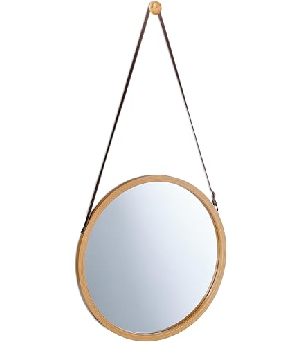 Miroir Rond Rustique 25 Cm – Cadre Bois Massif Et Corde De Suspension, Style Ferme & Nautique Décoratif