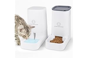 Dreamhigh® Automatischer Futterspender Katze, 2.1kg Futterautomat Katze und 3.8L Wasserspender Hund, Ohne Strom, PBA Frei Reisefutterspender Katzen Wasserspender-Weiß