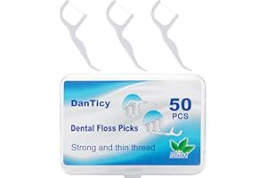 DANTICY Extra Strong Dental Floss Picks | Professional Clean Flosser Picks | Toothpicks for Adults | Easy Grip Handle | Fresh Mint, 50 Count