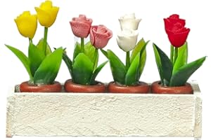 Melody Jane Maison de poupées blanche boîte à fenêtre avec 4 pots de roses miniature accessoire de jardin