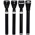 Geepas Rechargeable LED Flashlight, Set of 4 Flashlights | 4 Hours Working | 2000-meters Distance | Ideal for Campaign, Trekking, Outdoors, Etc Black 29cm