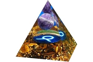 Besorgone Pirámide de orgón, zodiaco, tauro, piedra curativa, esfera de amatista con ojo de tigre para energía positiva, protección de chakras, reiki, orgonita, pryamidas, regalo de meditación