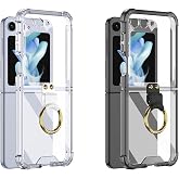 Microcase Samsung Galaxy Z Flip 5 Parmak Tutuculu Askılı K&ouml;şe Korumalı Kılıf - AL3159 (Şeffaf)