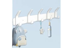 QMAHA Wandhaken mit 5 Haken, robust, aus Metall, für Mantel, Wandmontage, Kleiderhaken, Wandhaken, zum Aufhängen von Kleidung, Handtüchern, Hüten, Handtaschen (weiß)