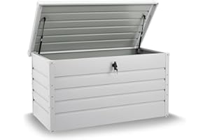 Juskys Boîte de rangement en métal Limani de 380 litres - boîte d'extérieur - étanche, verrouillable - boîte de jardin, coffre à coussins pour le jardin blanc