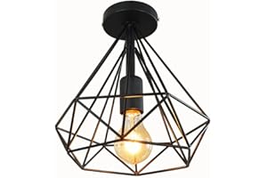 iDEGU lampada da soffitto industriale plafoniera a forma diamante 25cm Lampadario Paralume E27 per salotto cucina camera ingresso, nero