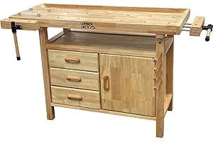 LUMBER JACK WB1200DC3 Woodworking Bench, Heavy-Duty Workbench with Front & Tail Vice (7" Capacity), Soft-Close Drawers, On-Board Storage & Bench Dog Clamping System, FSC Certified