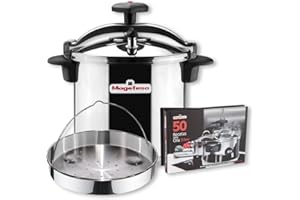 Magefesa Star Recta - Pack Exclusif Autocuiseur Traditionnel 8L + Panier + Livre de Recettes, Acier Inoxydable 18/10, Compatible avec l’Induction