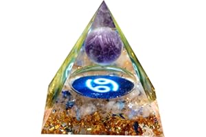 Besorgone Pirámide de orgón del zodiaco con piedra curativa de cristal de amatista con cuarzo transparente para energía positiva protección de chakras reiki orgonita pryamidas regalo de meditación