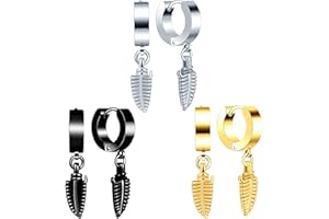 INFINIONLY Boucles d'oreilles Pendantes de Plume en Acier Inoxydable pour Homme Femme Créoles Boucles d'oreilles Plume Fantaisie Bagues d'Oreilles Mode