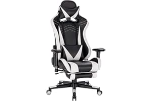 WOLTU Sedia Gaming Pelle PU Sedia Ufficio Ergonomica con Poggiapiedi, Livestreaming Sedia Girevole Poltrona Gaming con Schienale & Sedile Grandi per Persone di Taglia Grande Nero+Bianco