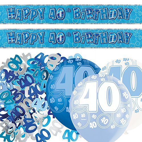 Blue Glitz 40th Birthday Banner Party Decoration Pack Kit Set by Happy Birthday