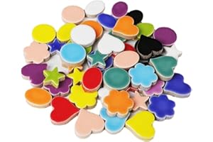 BTMIEY Carreaux de mosaïque en céramique aléatoire, 500 g, pour loisirs créatifs, assiettes, pots de fleurs, vases, tasses, fournitures de fabrication de mosaïque (fleurs + ronds + cœur + pentagramme +
