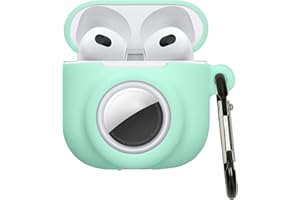 kwmobile Case Compatible with Apple Airpods 4 - Silicone Cover Compatible with AirTag - Storage with Carabiner - Mint