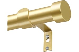KAMANINA Gold Curtain Pole 80 to 148 cm, 25 mm Diameter Curtain Poles for Eyelet Curtains, Extendable Curtain Rod with End Cap Finials for Windows