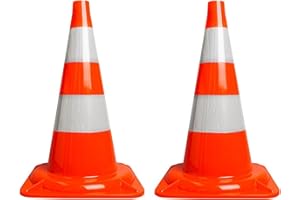BAYLI 2er Set - Pylonen 50cm, Warnkegel, 2 Stück Verkehrskegel zur Abgrenzung von Park- und Abstellflächen, Warnleitkegel, Hütchen, Kegel, Markierungskegel, [orange-weiß] - Reflektierende Pylone
