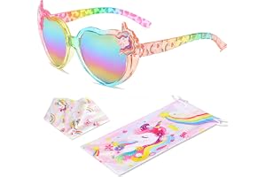 Beipegin Solglasögon för flickor enhörning hjärtform ultraviolett UV-skydd solglasögon med fodral mjuka glasögon för roliga f